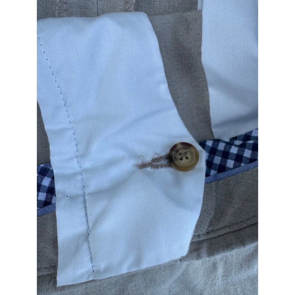 Berle Mens Linen Dress Pants Tan Flat Front Gingham Lining Size 40